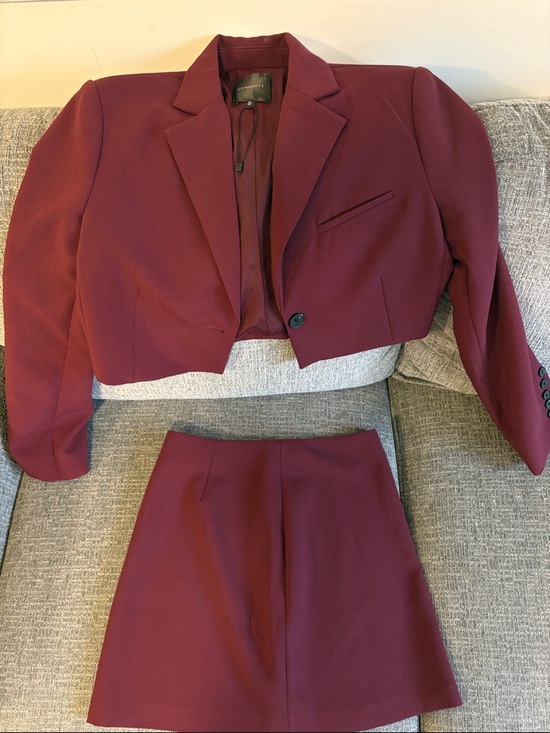 Dynamite Dresses & Skirts - Cropped Burgundy Two-Piece Suit Set